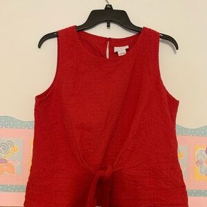 Liz Claiborne Red Textured Sleeveless Blouse eyelet small cotton keyhole back